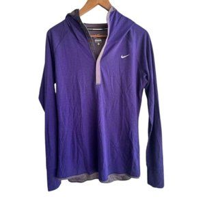 NIKE RUNNING Plum Quarter-Button Hoodie Long Sleeve Thumbholes Women’s Large